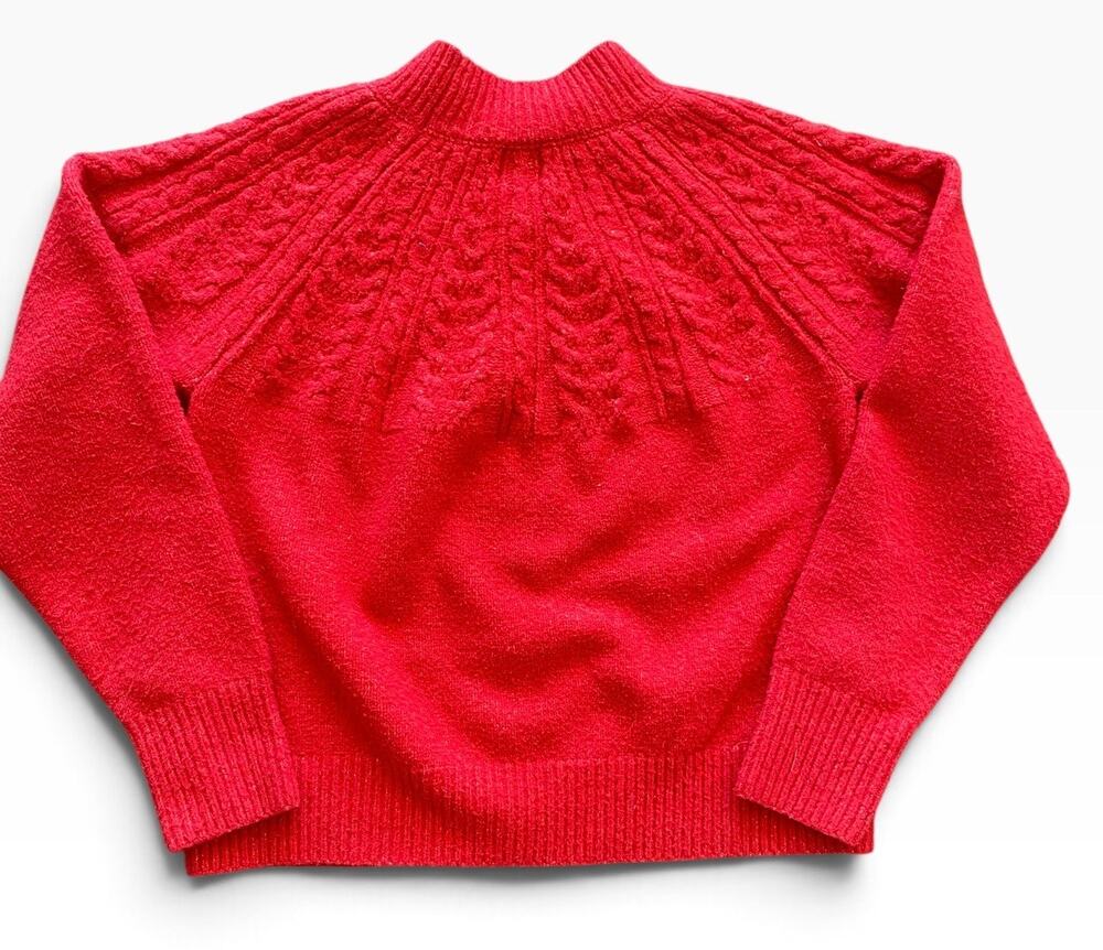 Joie Red Cable Knit Mock Neck Sweater Women’s Medium M Textured Holiday